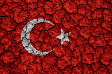 Political Crisis Or Environmental Concept: Mud Cracks With Turkey Flag