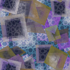 Geometric arrangement of squares, rhombuses and ellipses. Psychedelic effect. Seamless textile pattern.