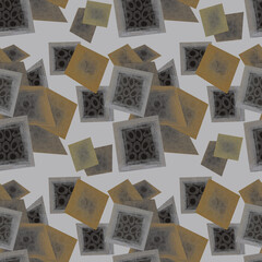 Dynamic composition of squares and rhombuses. Seamless textile pattern.