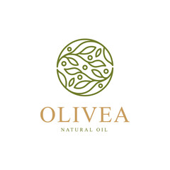 Olive oil branch logo with line art style design template