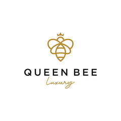Queen bee logo with crown linear design template