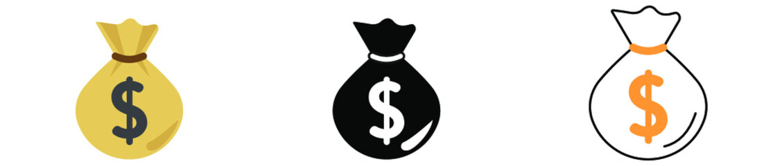 Money bag icon. Set of money bag icons. Flat Money bag. Vector illustration.