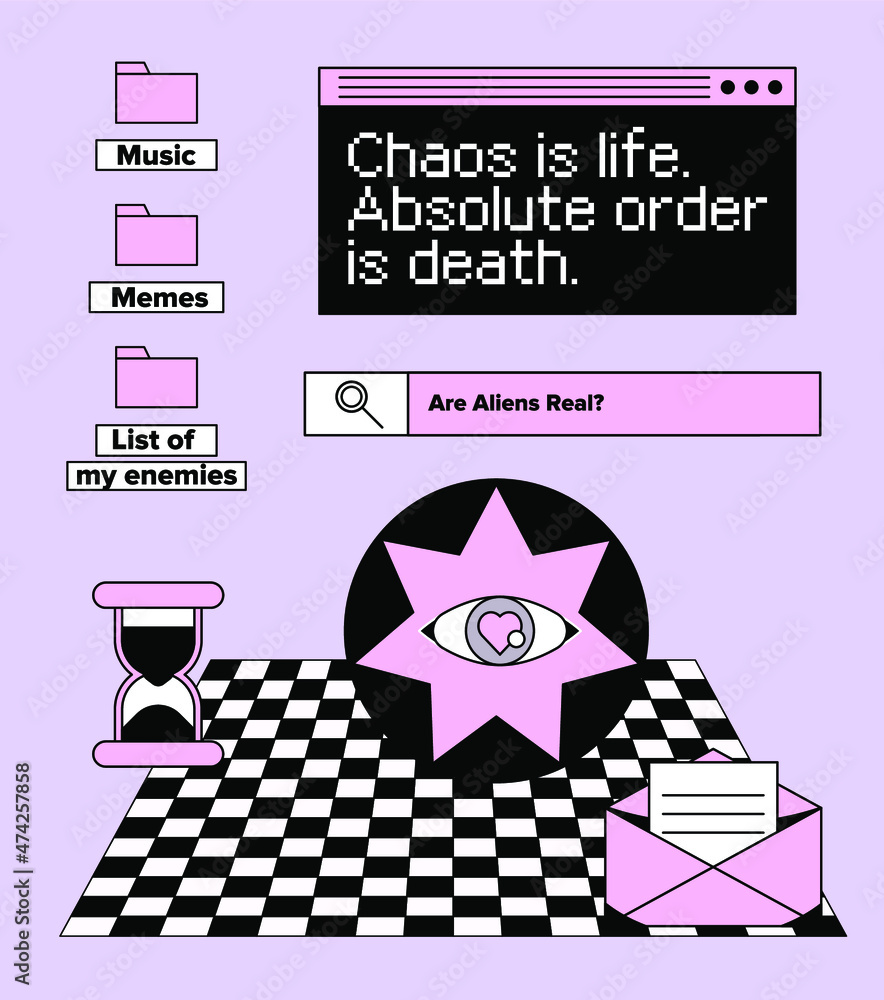 Aufkleber Abstract retrofuturistic collage with user interface elements looking like a program or a computer game. Vaporwave style aesthetics.