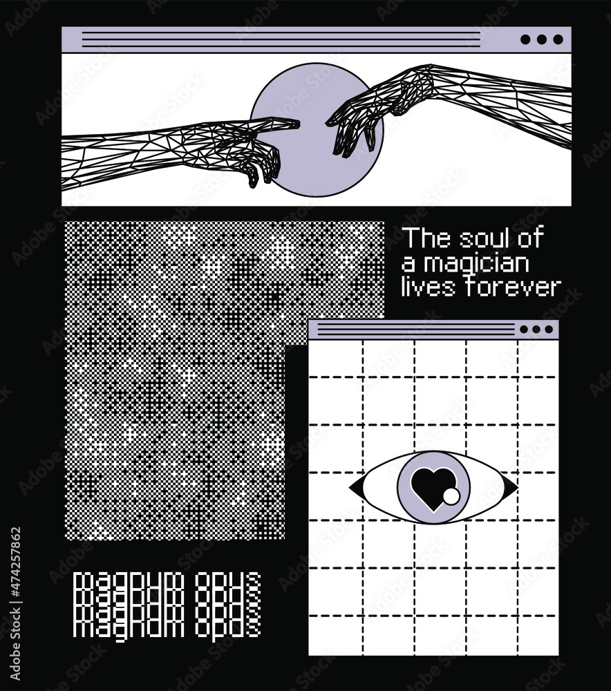 Aufkleber Abstract retrofuturistic collage with user interface elements looking like a program or a computer game. Vaporwave style aesthetics.