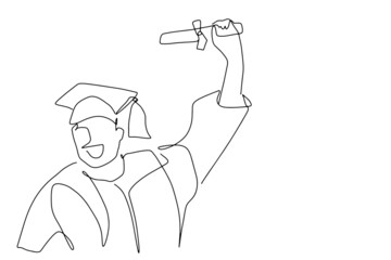 continuous line drawing of graduation students card concept congratulation  ,
linear style and Hand drawn Vector illustrations