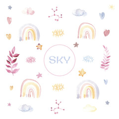 Watercolor elements fo children illustrations and patterns wallpaper decorations