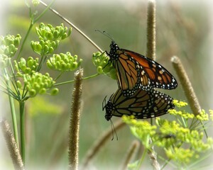 Mating monarch butterflies