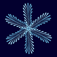 a blue snowflake, hand-drawn, isolated on a white background