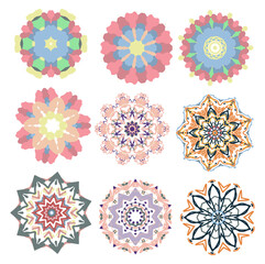 set of round decorative elements, mandala, snowflakes, pattern