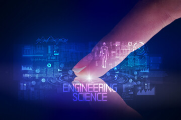 Finger touching tablet with web technology icons concept