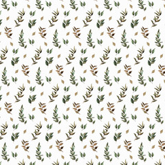 Watercolor seamless pattern with green leaves for wallpaper textile