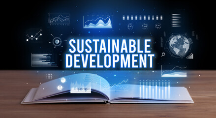 Business inscription coming out from an open book