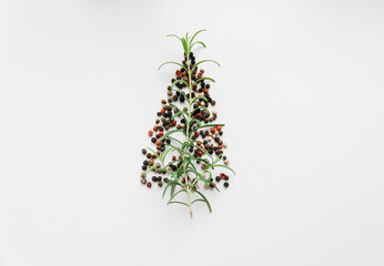 Christmas tree is made in the style of minimalism from rosemary and black pepper