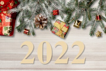NEW year merry christmas and happy holiday numbers 2022 on a light background
