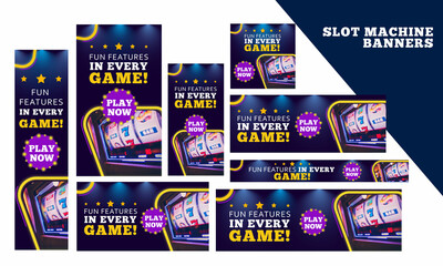 Slot Machine, Gambling, Casino Bet Online game Web banner, Google Ads, Post & stories
