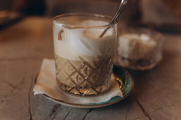 Latte macchiato in grass cup