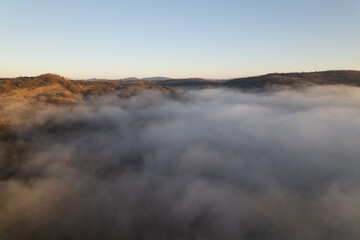Aerial photography over the clouds in the mountains