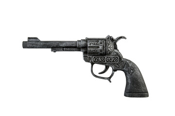 Old black revolver gun isolated on white background with clipping path
