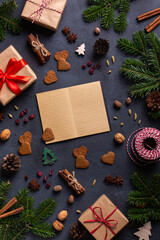 Christmas concept, notebook with letter to Santa Claus
