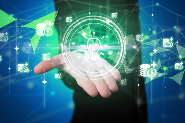 Businessman holdig business icons concept