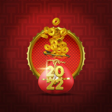 Chinese new year square banner with prosperity. 3d illustration