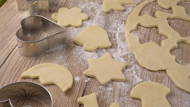 The process of making cookies from shortbread dough.