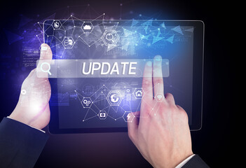 Close-up of a tablet searching inscription