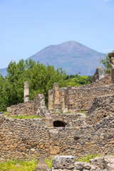 Ruins of an ancient city destroyed by the eruption of the volcano Vesuvius in 79 AD near Naples, Pompeii, Italy.