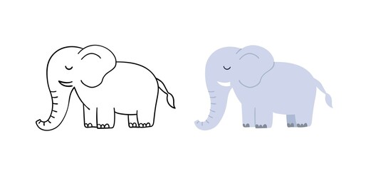 Cute hand drawn elephant. Flat vector illustration.