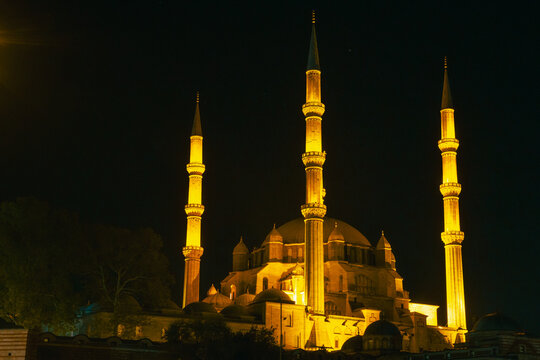 Selimiye Mosque. Edirne Selimiye Mosque at Night. Ramadan or islamic background