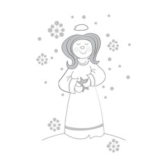 Vector illustration with angel and snowflakes.Christmas.Suitable for postcard, poster, print. 