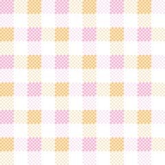 Pastel pink and orange seamless plaid tablecloth gingham or fabric pattern on the white background. Vector illustration.