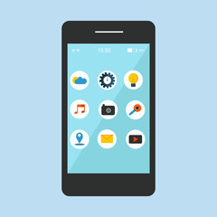 A black smartphone with application icons for website design