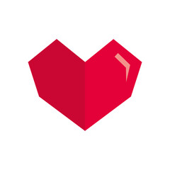 Red heart vector. Love symbol. Squared. Passion vector illustration. In love. Romantic angled heart shape. Edgy heart. Valentines decoration sign. Flat design illustration.