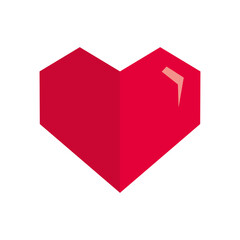 Red heart vector. Love symbol. Squared. Passion vector illustration. In love. Romantic angled heart shape. Edgy heart. Valentines decoration sign. Flat design illustration.