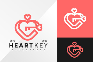 Heart Key Logo Design Vector illustration template