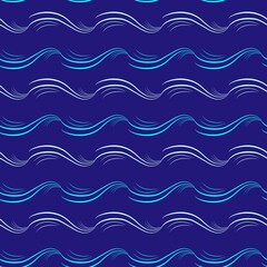 Horizontal color blue wavy line seamless pattern