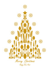 Christmas tree, menu design. Greeting card of cutlery utensils. Vector illustration Merry Christmas