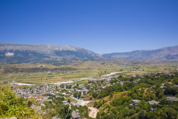 Fototapeta na wymiar Panorama of city from citadel fortress in Gjirokastra, Albania 
