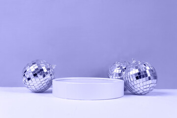 Disco ball with empty pedestal for object presentation or text
