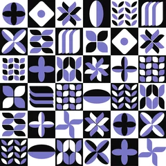 Afwasbaar behang Vector geometrische minimalistische achtergrond in Bauhaus-stijl met eenvoudige vormen en figuren. Zeer Peri pantone kleur 2022. Abstract Scandinavisch patroonontwerp. © Hanna