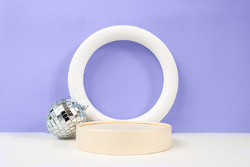 Disco ball with empty pedestal for object presentation or text
