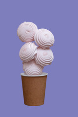 pink marshmallows in a glass jar, natural sunlight