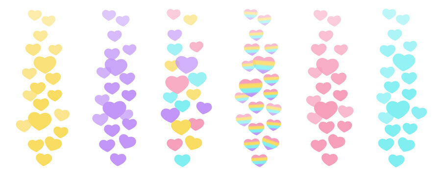 A set of likes in the live stream is a flying up icon heart. The likes user counter for online videos. Vector illustration for social media bloggers. Multicolored hearts in fashionable pastel colors.