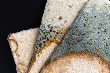  moldy bread on black, clouse up breadmold