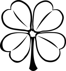 Vector illustration of a four leaf clover drawn in black and white