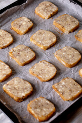 Fototapeta na wymiar Homemade shortbread dough for sugar cookies with nuts