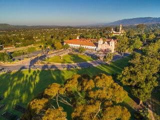 aerial view of Mission Santa Barbara and the Rose Garden, Santa Barbara, California