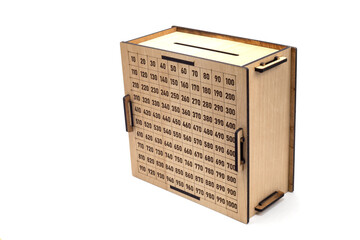Isolated photos of a wooden advent piggy bank from social networks