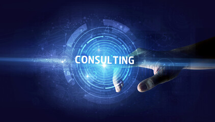 Hand touching business concept button